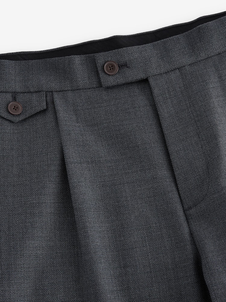 Navy Blue Adjustable Wool Blend Side Adjuster Smart Trousers - Image 7 of 9