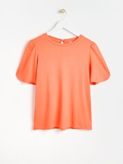 Oliver Bonas Orange Flutter Sleeve Jersey Top - Image 4 of 9