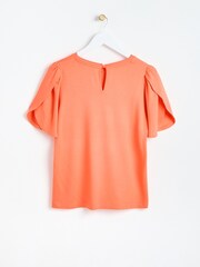 Oliver Bonas Orange Flutter Sleeve Jersey Top - Image 5 of 9