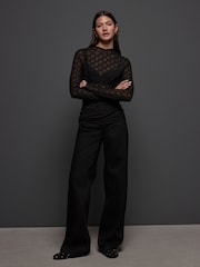 Black Textured Mesh Roll Neck Top - Image 3 of 4
