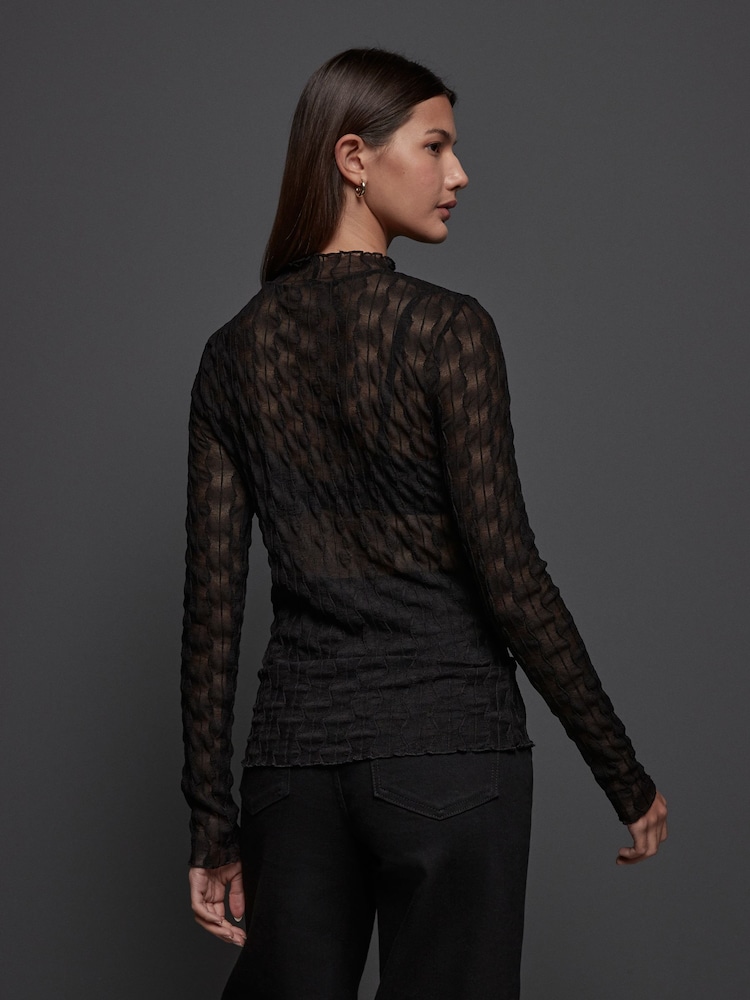 Black Textured Mesh Roll Neck Top - Image 4 of 4