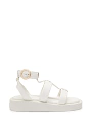 BOSS White Platform Leather Sandals With Branded Buckle Closure - Image 2 of 4