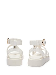 BOSS White Platform Leather Sandals With Branded Buckle Closure - Image 3 of 4