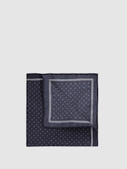 Reiss Navy Marasusa Reversible Silk Pocket Square - Image 1 of 5