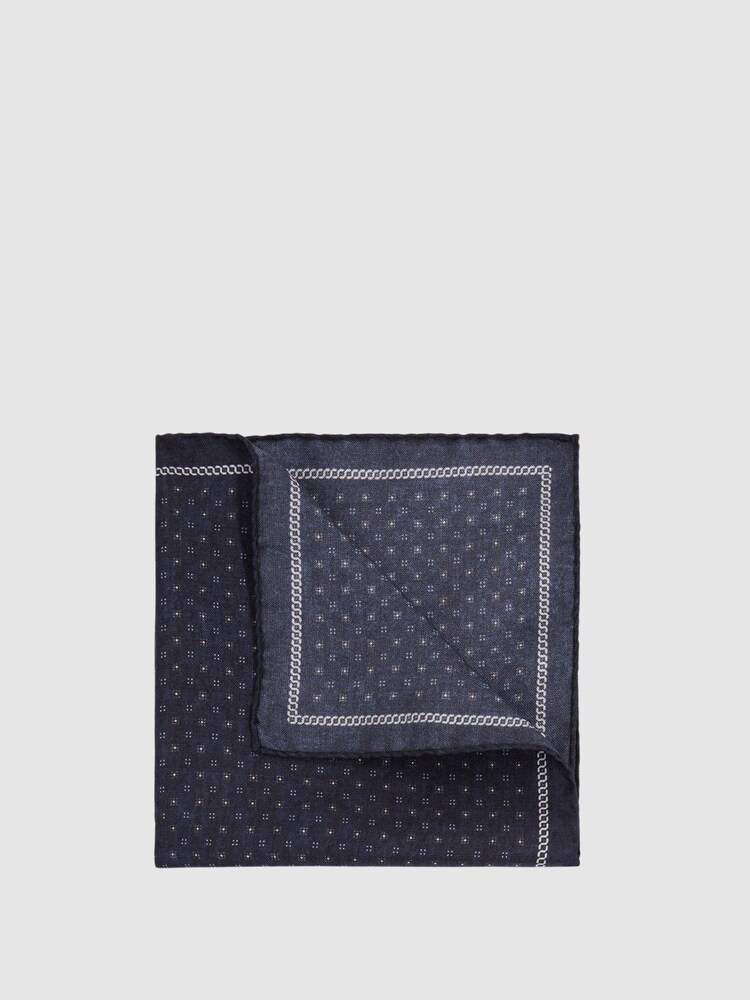 Reiss Navy Marasusa Reversible Silk Pocket Square - Image 1 of 5