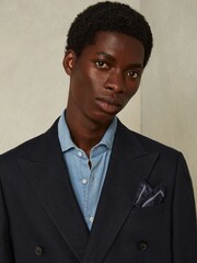 Reiss Navy Marasusa Reversible Silk Pocket Square - Image 2 of 5