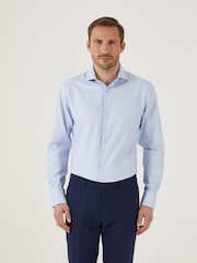 Skopes Blue 100% Cotton Double Cuff Dobby Shirt - Image 1 of 6