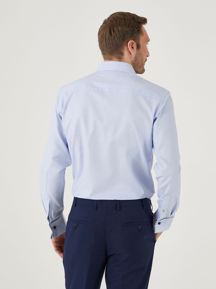 Skopes Blue 100% Cotton Double Cuff Dobby Shirt - Image 2 of 6