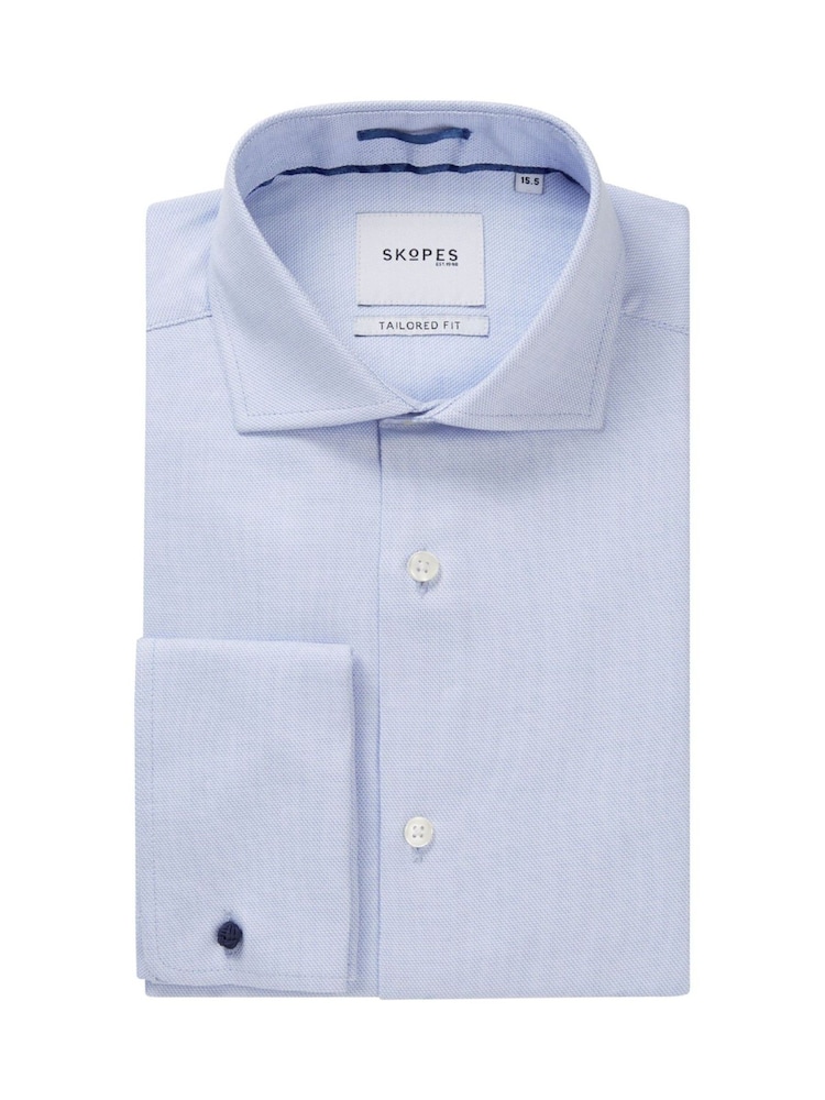 Skopes Blue 100% Cotton Double Cuff Dobby Shirt - Image 6 of 6