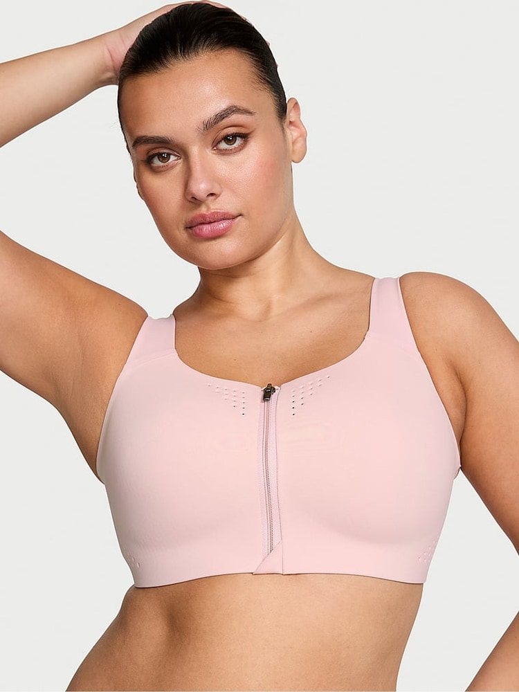 Victoria's Secret Chalk Rose Pink Strappy Back Front Close Featherweight Max High Support Sports Bra - Image 1 of 5