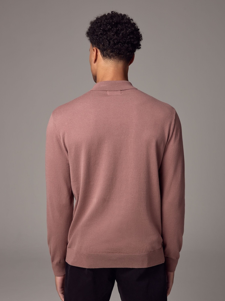 Pink Blush Regular Fit Knitted Long Sleeve Polo Shirt - Image 3 of 8