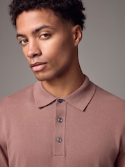Zartrosa - Langärmeliges Polo-Shirt aus Feinstrick - Bild 4 von 8