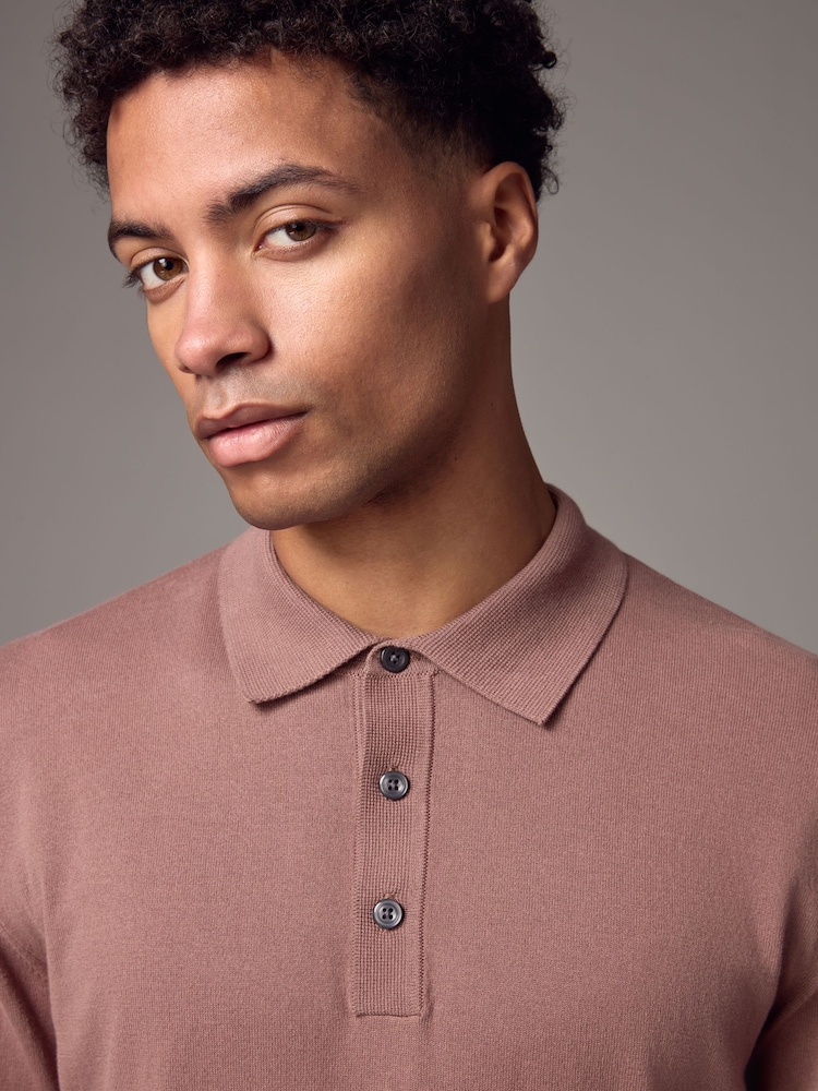 Pink Blush Regular Fit Knitted Long Sleeve Polo Shirt - Image 4 of 8