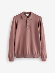 Zartrosa - Langärmeliges Polo-Shirt aus Feinstrick - Bild 6 von 8