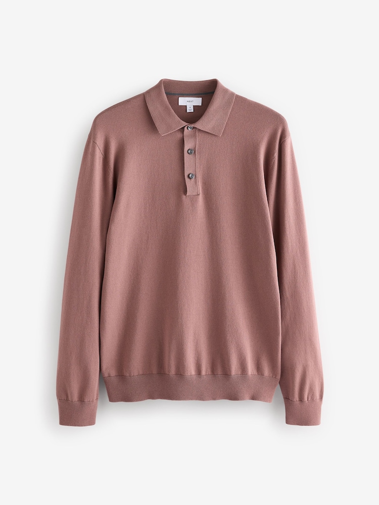 Pink Blush Regular Fit Knitted Long Sleeve Polo Shirt - Image 6 of 8