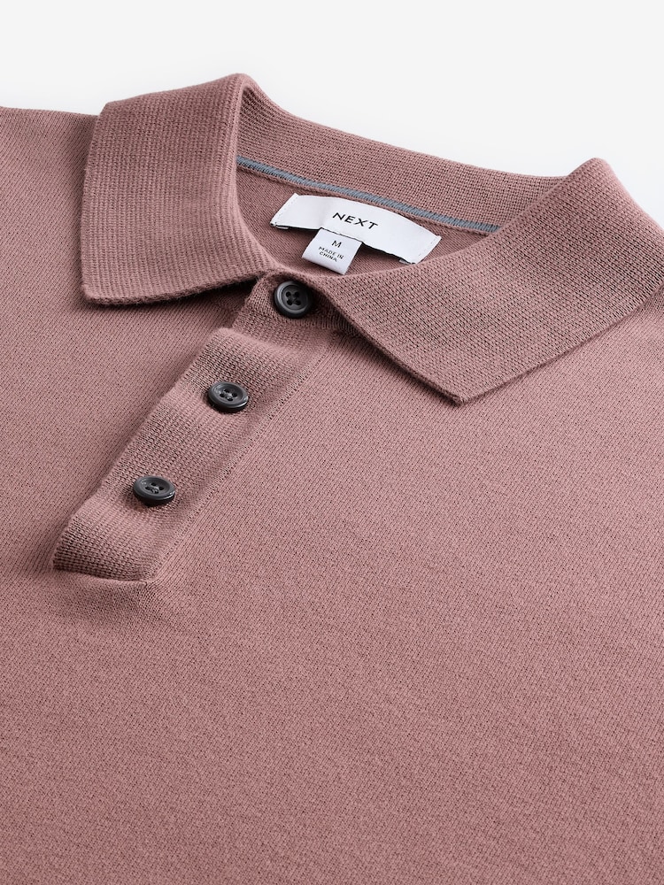 Pink Blush Regular Fit Knitted Long Sleeve Polo Shirt - Image 7 of 8