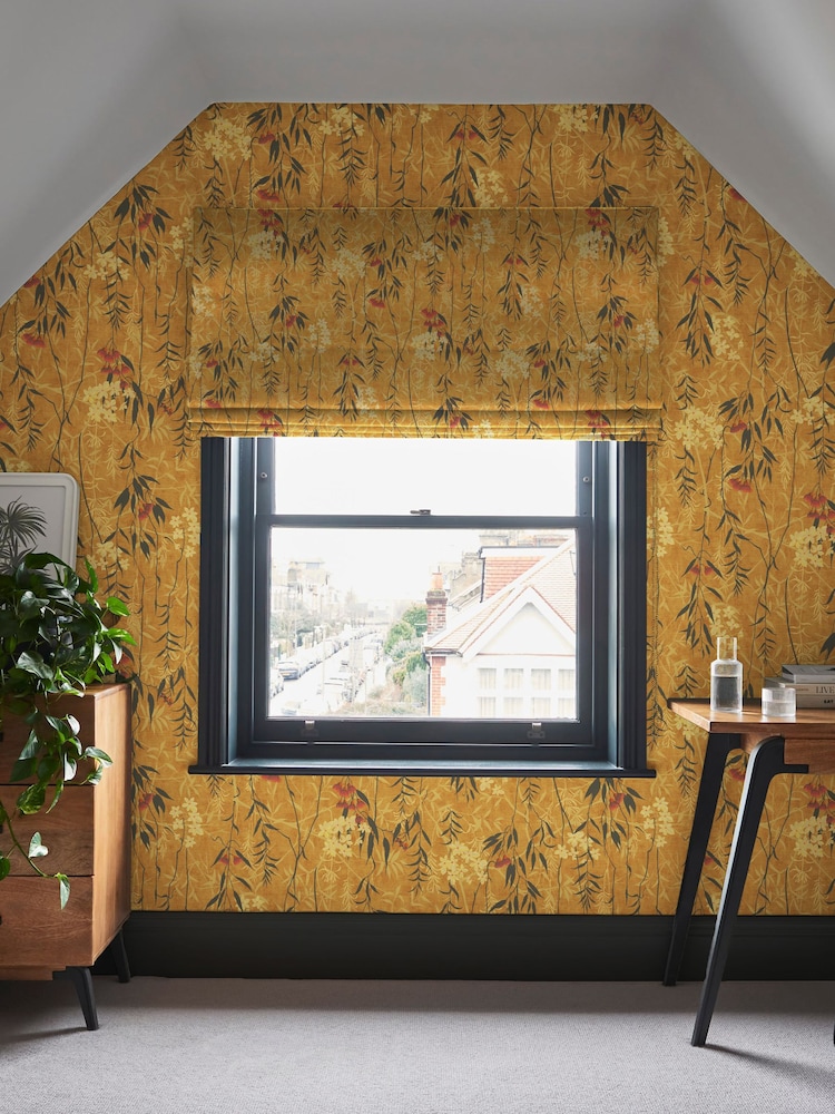 Graham & Brown Yellow Obassia Silk Wallpaper Sample - Image 1 of 3