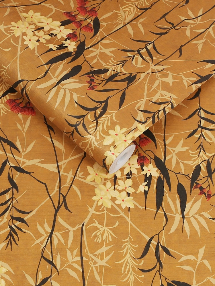 Graham & Brown Yellow Obassia Silk Wallpaper Sample - Image 3 of 3