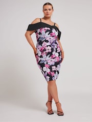 Розовый - Yours Curve LONDON Цветы принт Bardot Shift платья - Image 1 of 5