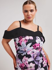 Розовый - Yours Curve LONDON Цветы принт Bardot Shift платья - Image 2 of 5
