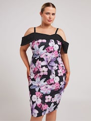 Розовый - Yours Curve LONDON Цветы принт Bardot Shift платья - Image 4 of 5
