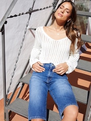 Threadbare Blue Longline Wide Leg 100% Cotton Denim Shorts - Image 1 of 2