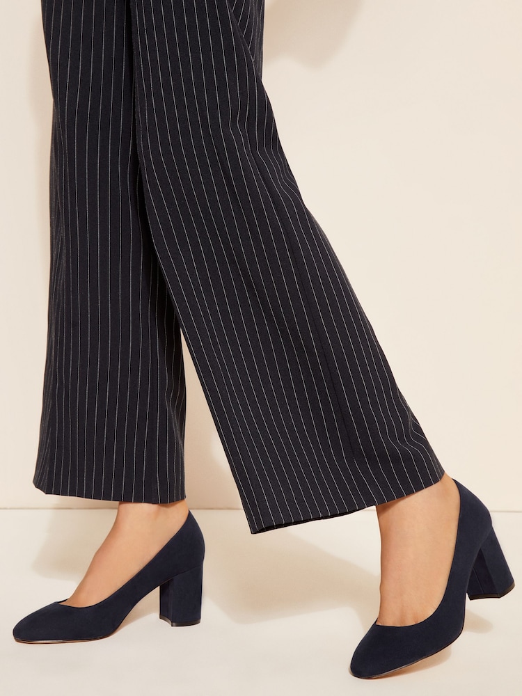 Friends Like These Navy Blue Regular Fit Mid Block Heel Round Toe Court Shoe - Image 2 of 5