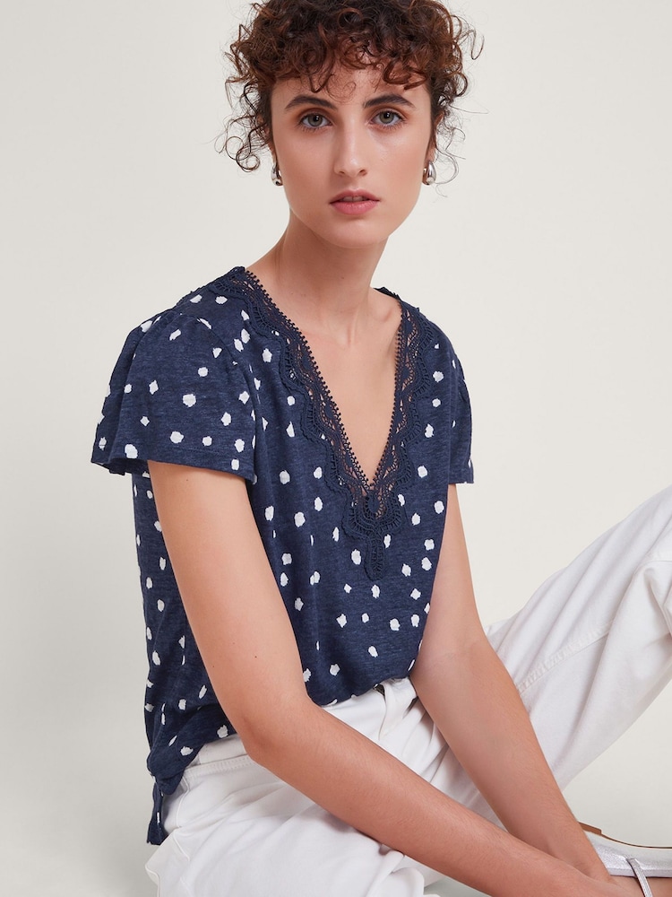 Monsoon Blue Mackie Spot 100% Linen Top - Image 1 of 5 Monsoon Blue Mackie Spot 100% Linen Top - Image 1 of 5