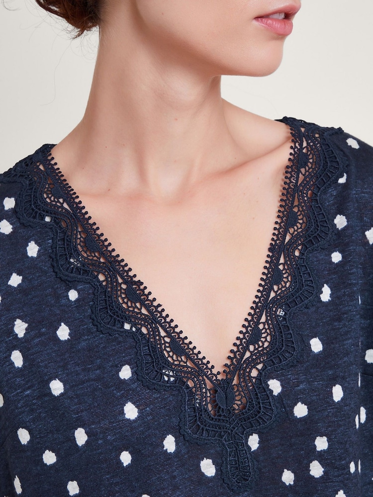 Monsoon Blue Mackie Spot 100% Linen Top - Image 2 of 5 Monsoon Blue Mackie Spot 100% Linen Top - Image 2 of 5
