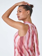 Roman Pink Printed Mesh High Neck Tie Top - Image 2 of 5