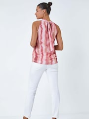 Roman Pink Printed Mesh High Neck Tie Top - Image 4 of 5