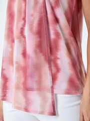 Roman Pink Printed Mesh High Neck Tie Top - Image 5 of 5