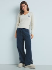 Navy 100% Cotton Side Stripe Trousers - Image 4 of 9