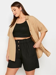 Yours Curve Black Button Front Paperbag Shorts - Image 1 of 5