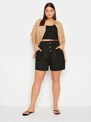 Yours Curve Black Button Front Paperbag Shorts - Image 2 of 5