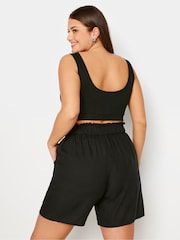 Yours Curve Black Button Front Paperbag Shorts - Image 3 of 5