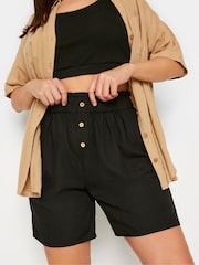 Yours Curve Black Button Front Paperbag Shorts - Image 4 of 5