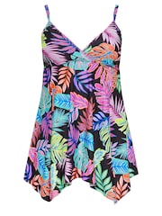 Yours Curve Black Tropical Print Tummy Control Swimdress - Image 6 of 7