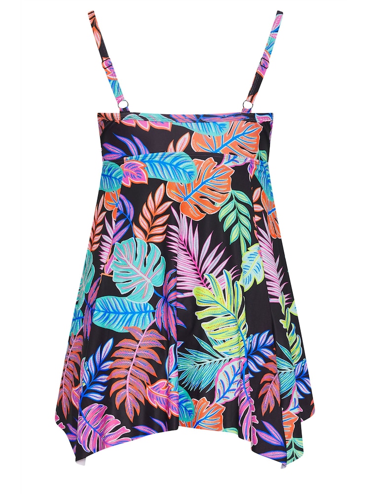 Yours Curve Black Tropical Print Tummy Control Swimdress - Image 7 of 7