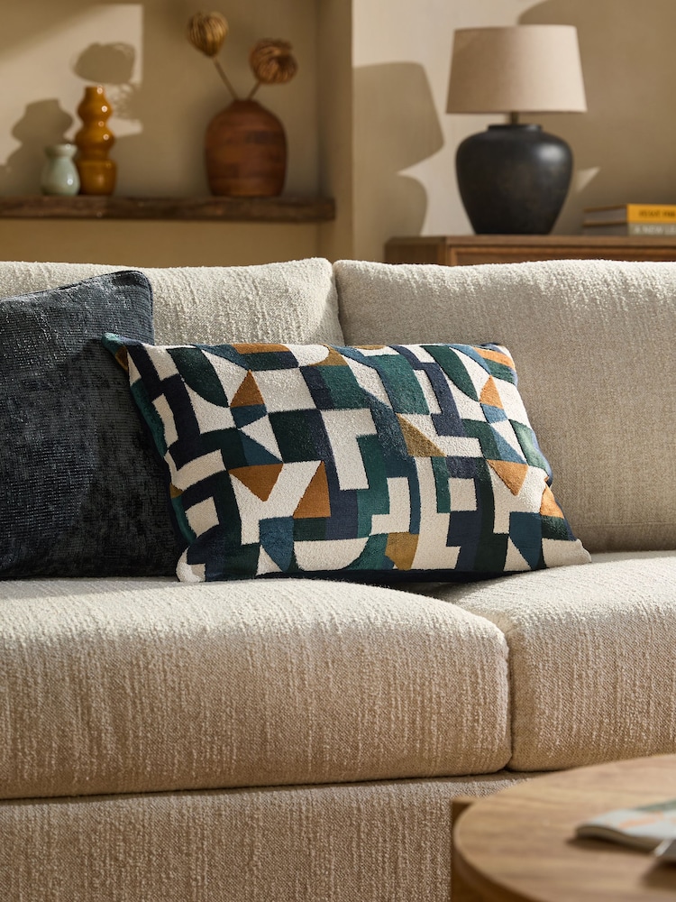 Navy Blue Cut Velvet Eero Cushion - Image 1 of 5