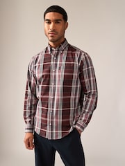 Burgundy Red Madras Check Regular Fit Easy Iron Button Down Oxford Shirt - Image 1 of 8