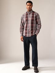 Burgundy Red Madras Check Regular Fit Easy Iron Button Down Oxford Shirt - Image 2 of 8