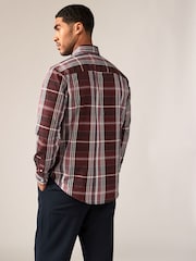Burgundy Red Madras Check Regular Fit Easy Iron Button Down Oxford Shirt - Image 3 of 8