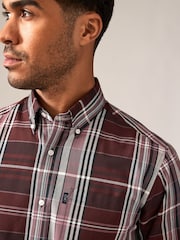 Burgundy Red Madras Check Regular Fit Easy Iron Button Down Oxford Shirt - Image 4 of 8