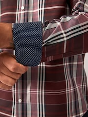 Burgundy Red Madras Check Regular Fit Easy Iron Button Down Oxford Shirt - Image 5 of 8