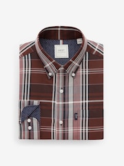 Burgundy Red Madras Check Regular Fit Easy Iron Button Down Oxford Shirt - Image 6 of 8