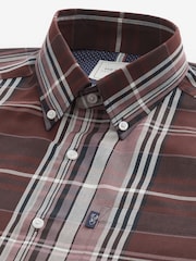 Burgundy Red Madras Check Regular Fit Easy Iron Button Down Oxford Shirt - Image 7 of 8