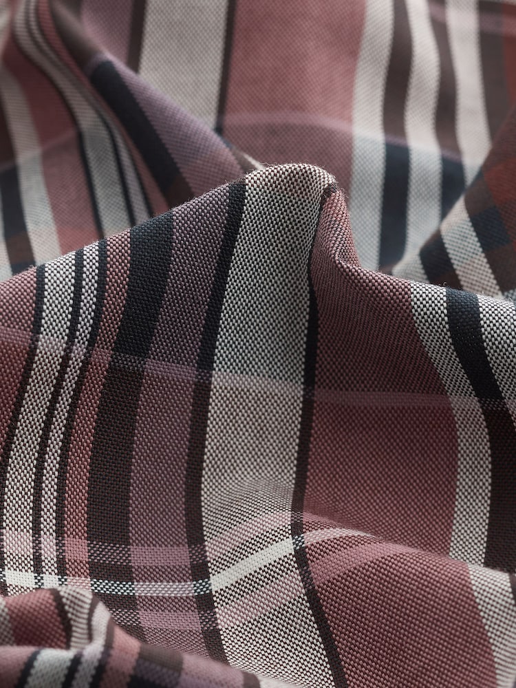Burgundy Red Madras Check Regular Fit Easy Iron Button Down Oxford Shirt - Image 8 of 8