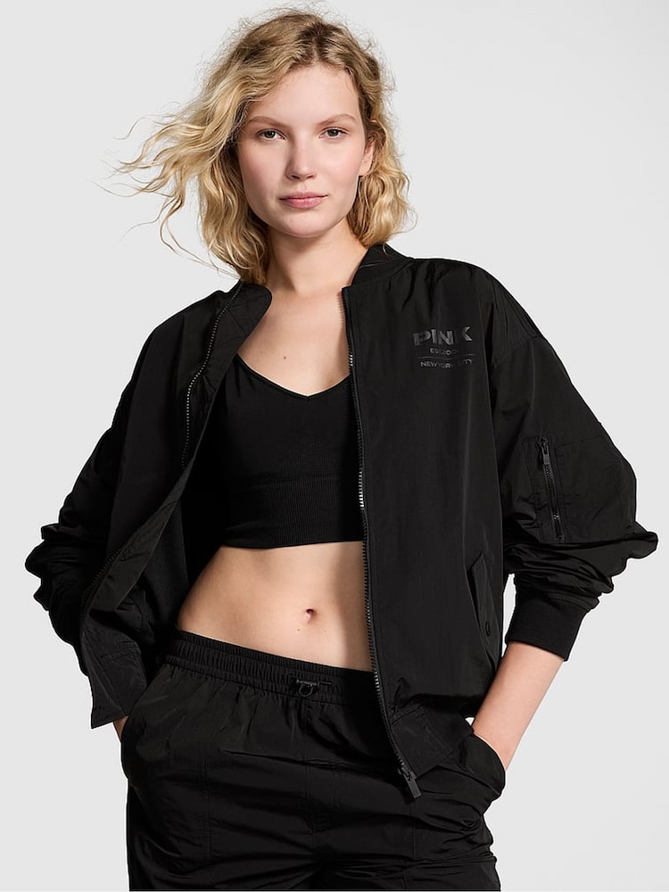 Victoria's Secret PINK Black Parachute Cargo Bomber Jacket - Image 1 of 3