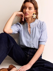 Boden Blue Ada Seersucker 100% Cotton Top - Image 1 of 5